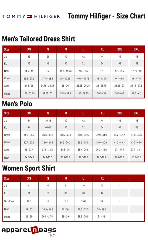 tommy hilfiger men's size chart.